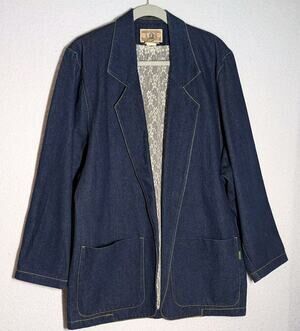 Vtg 80s BIS BIS Denim Jacket Women Sz Small / Medium Dk Blue Long Oversize